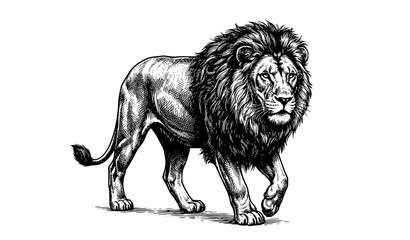 Lion engraving style black and white wildlife vector illustration isolated on white background © MdRabbi