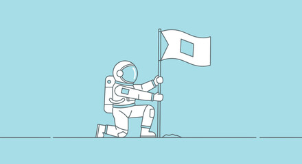 Astronaut planting flag on planet, outer space exploration, minimalism © Tora