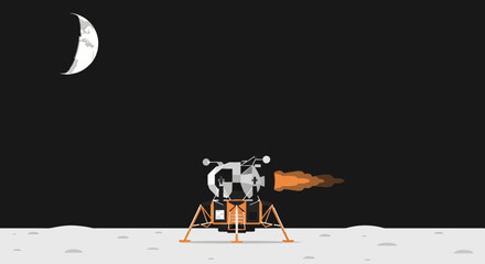 Lunar Lander on Moon Surface with Moon in Night Sky © Tora