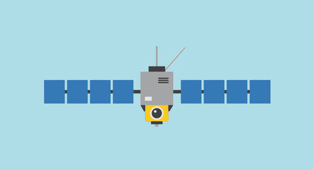 Flat Design Satellite with Solar Panels in Outer Space © Tora