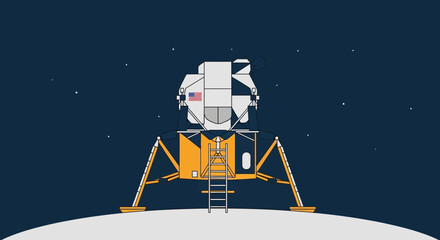 Lunar Lander on Moon Surface with Stars in Space - Vector Illustration © Tora