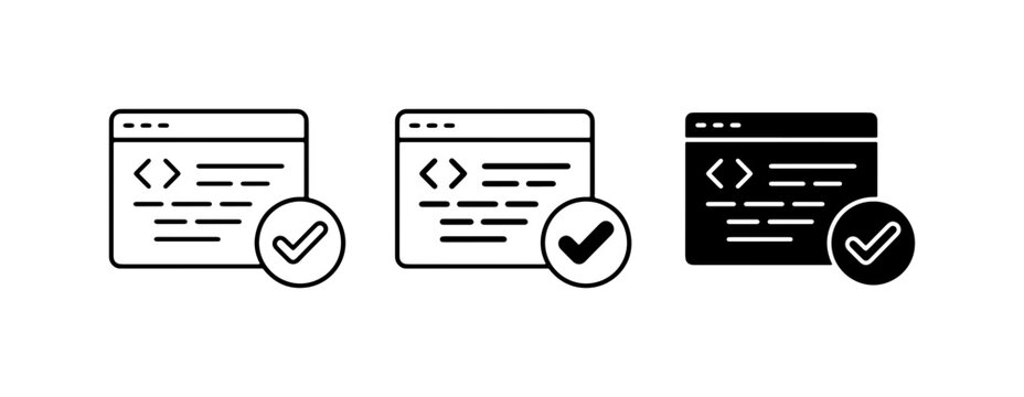 Coding Success Icons: Web Development, Programming, Code Validation, and Approval Symbols