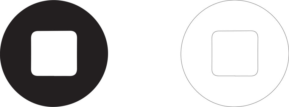 Stop icon, symbol of full stop, process completion and media player control, vector icon in two styles: glyph and outline.