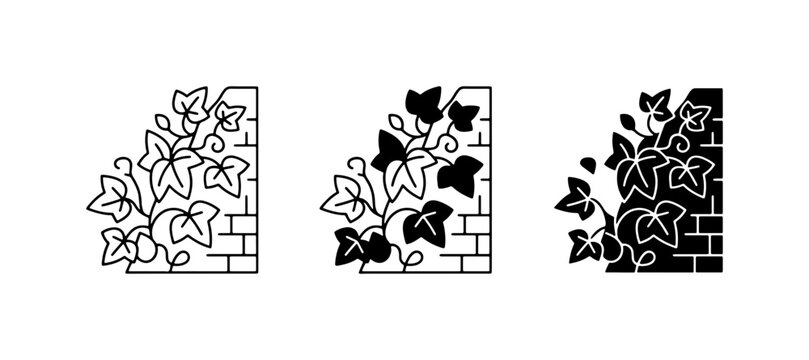 Ivy Corner Accents, Decorative Botanical Elements, Vintage Brick Wall Borders, Three Stylized Vector Illustrations