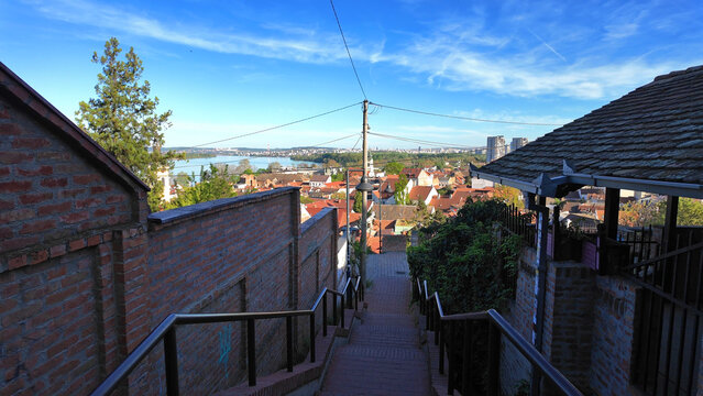Famous steps on Gardos tower in Zemun, Belgrade, Serbia.
