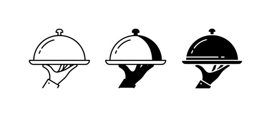 Restaurant Service Icons, Cloche Serving Tray Vector Graphics, Food Presentation Symbols, Catering Icons, Hospitality Service Graphics © Md