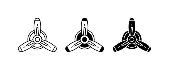 Airplane Propeller Icons, Three Blade Rotary Engine Parts, Aviation Symbols Set, Vintage Aircraft Components, Vector Graphics © MdZahirul