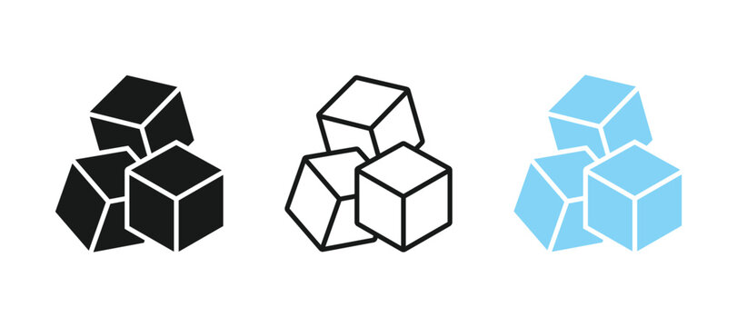 Sugar icon. Sugar icons collection in filled flat and thin line style. Sugar cubes icon set. Ice cube vector illustration.