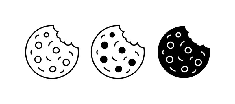 Bitten Cookie Icons, Sweet Snack Vector Graphics, Chocolate Chip Treat Illustrations, Delicious Dessert Symbols