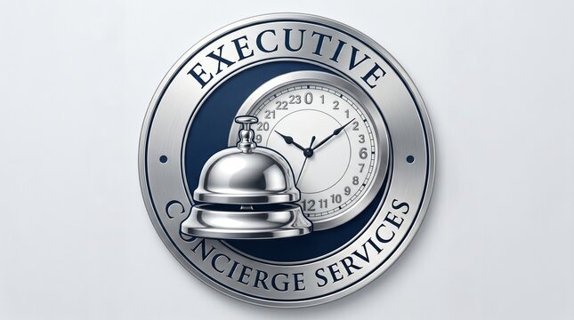 Luxury Executive Concierge Services Emblem with Service Bell and Clock