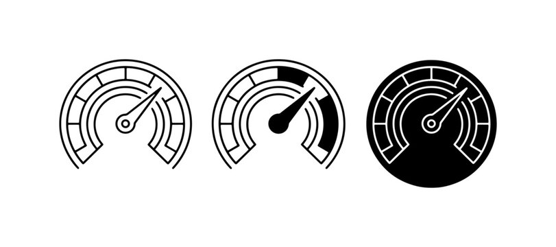 Speedometer Icons Set, Performance Gauge Vector Graphics, Speed Indicator Symbols for Business and Technology