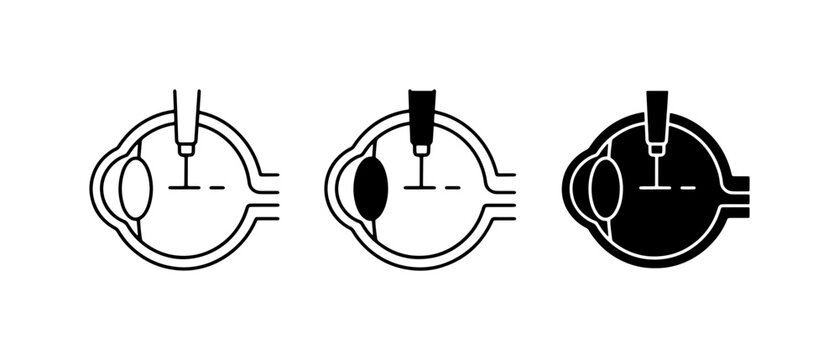 Ophthalmology Icons: Eye Injection Procedure, Medical Treatment, Vision Care Vector Set