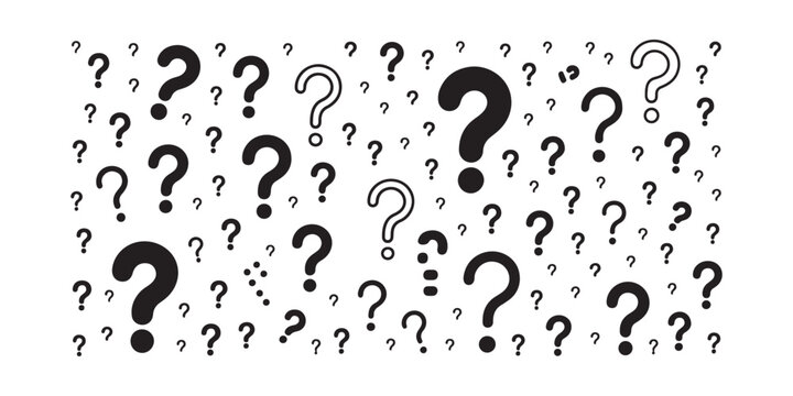 Abstract Pattern of Black Question Marks on White Background