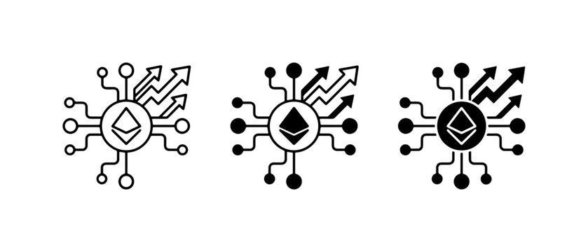 Ethereum Crypto Icons, Blockchain Technology Network, Digital Currency Growth, Decentralized Finance Symbols, Financial Technology Vector Set
