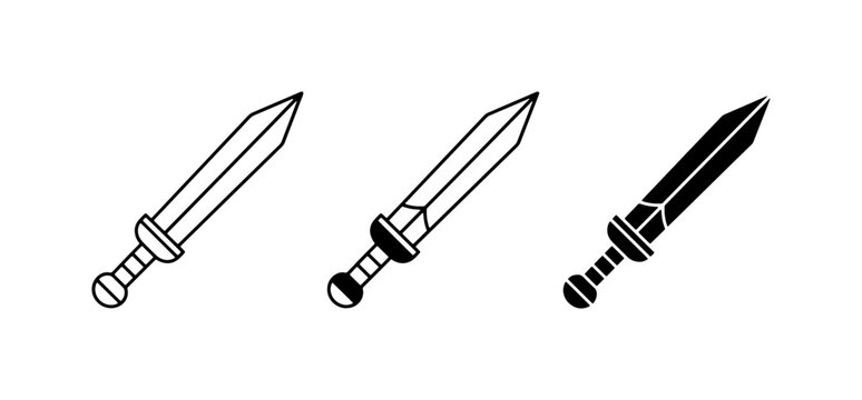 Roman Gladius Sword Icons, Ancient Weapon Vector Graphics, Military Combat Blade Illustrations, Historical Warfare Symbol Set