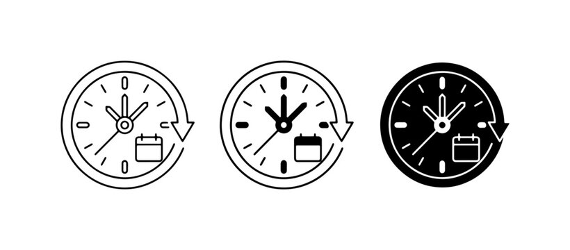 Time Management Icons, Clock Calendar Symbols, Workflow Scheduling Vector Set
