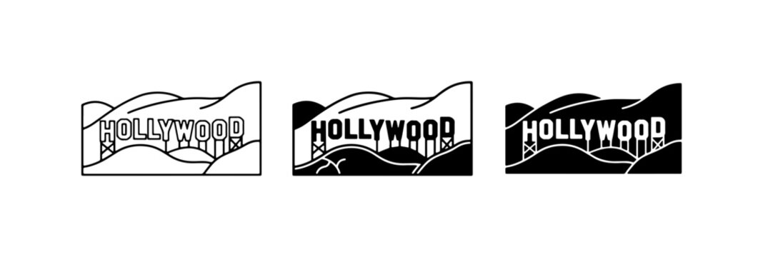 Hollywood Sign Vector Icons, Los Angeles Landmark Graphics, California Entertainment Symbols, Movie Industry Art, Retro Film City Design Elements