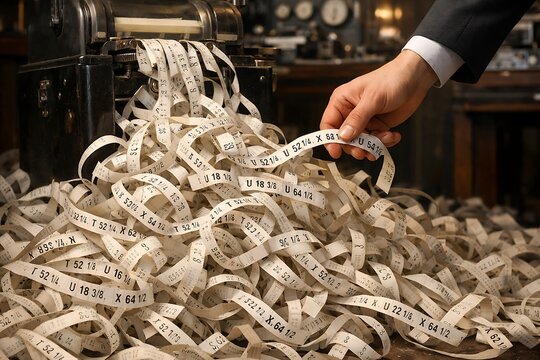 Vintage Calculating Machine Spewing Endless Data Ticker Tape