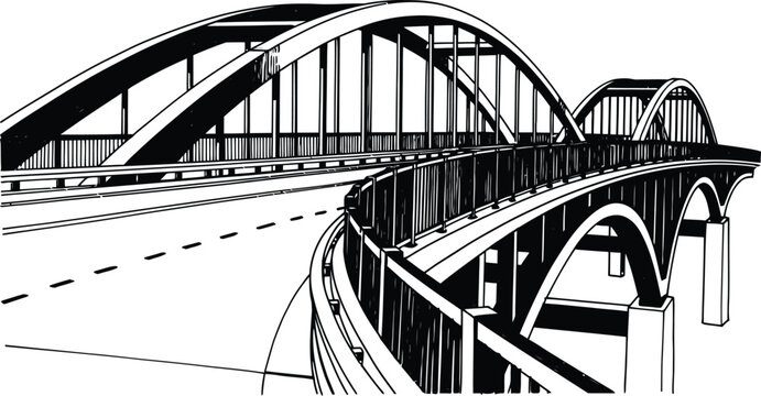 Arched road bridge with multiple spans and supports vector illustration