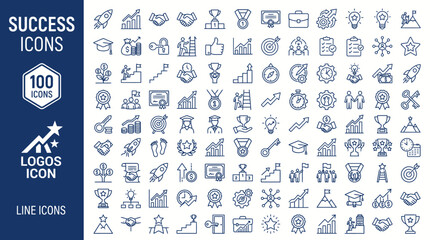 100_minimalist_monoline_vector_icons,  Success Icons Set Outline Business Achievement Growth Graphics Career Development Line Art Symbols Corporate Progress © fahim