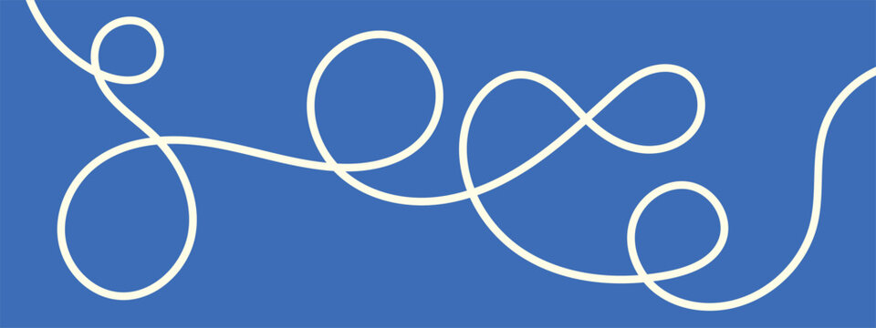 One White continuous squiggle line on blue background. Curved single line. vector illustrator.