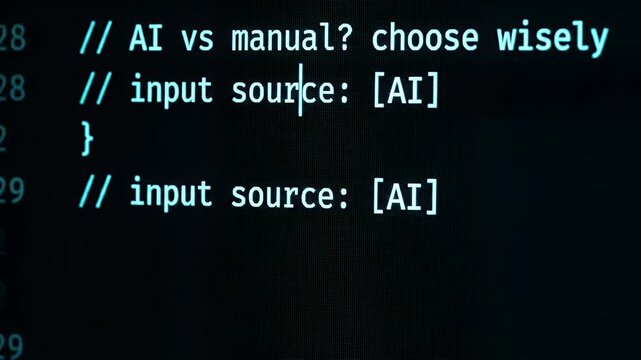 AI manual input source code programming technology digital screen text computer software data interface system command script development coding information choice decision innovation display