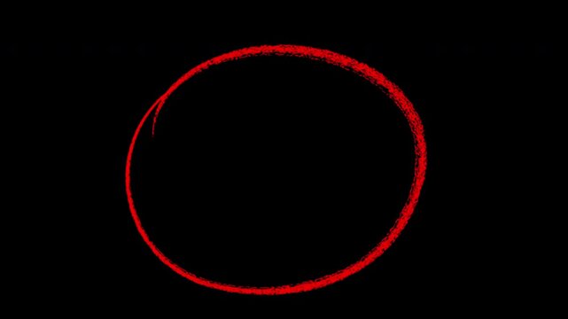 Hand-drawn red circle animation loop, scribble marker effect on transparent background
