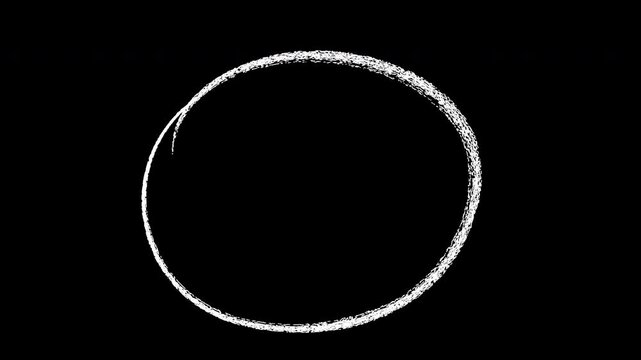 Hand-drawn white chalk circle animation on black background, for overlay and doodle