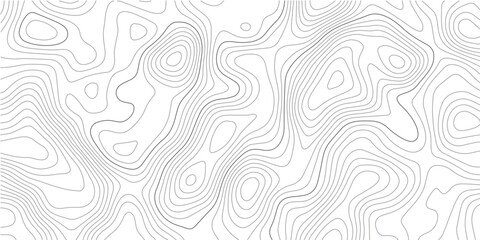 Abstract black and white topographic contour pattern featuring flowing terrain curves and wavy lines that resemble wood grain or fingerprint textures in a clean modern map style design. © Hasan