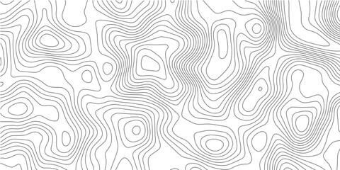Abstract black and white topographic contour pattern featuring flowing terrain curves and wavy lines that resemble wood grain or fingerprint textures in a clean modern map style design. © Hasan