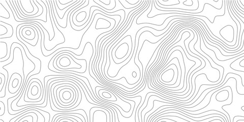 Abstract black and white topographic contour pattern featuring flowing terrain curves and wavy lines that resemble wood grain or fingerprint textures in a clean modern map style design. © Hasan