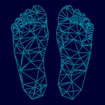 Footprint heel low poly triangulation triangulated polygonal electric cyan blue vibrant aqua neon color vector illustration image outline contour line