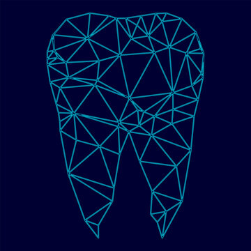 Tooth low poly triangulation triangulated polygonal electric cyan blue vibrant aqua neon color vector illustration image outline contour line