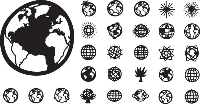 Global earth world map icons vector illustration set