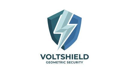 Obraz premium Geometric security logo with shield and lightning bolt.