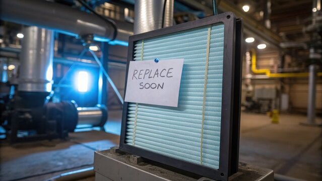 Air Filter with Replace Soon Note in Industrial Setting