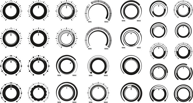 Knob and Dial Control Set Featuring Temperature, Volume, and Setting Adjustments for Appliances, Technology, and Interface Designs
