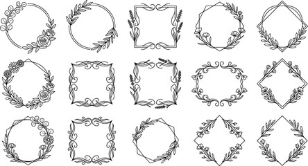 Obraz premium Floral Frame and Border Collection Featuring Circular, Square, and Decorative Designs for Invitations, Certificates, and Decorative Art