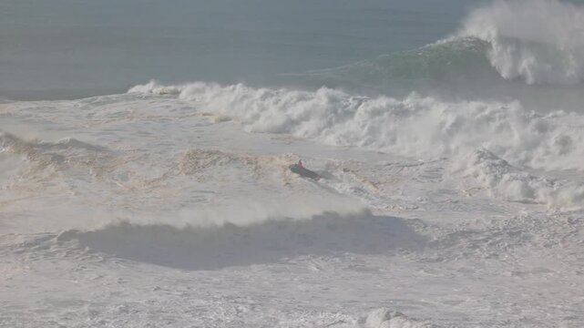 Big waves crushing in winter season in Nazare, Portugal