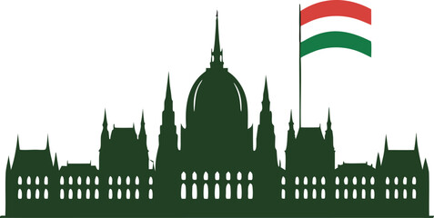 Of hungary 1956 uprising memorial with flag and church silhouette hungarian flag © CDMIZAN