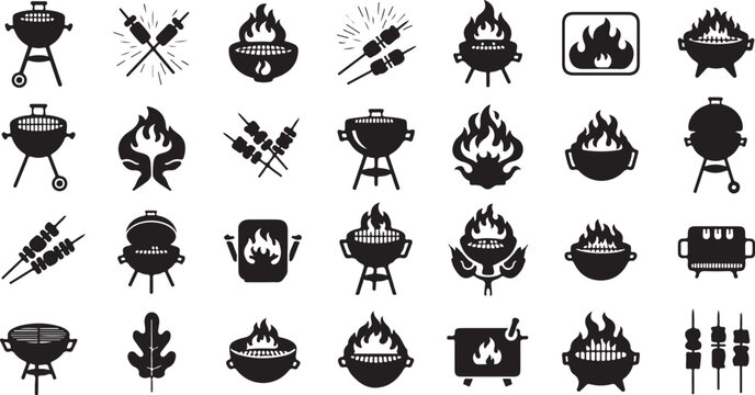 Barbecue grill icons and symbols vector illustration