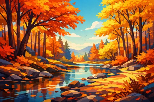 Rivi&egrave;re dans la for&ecirc;t, illustration