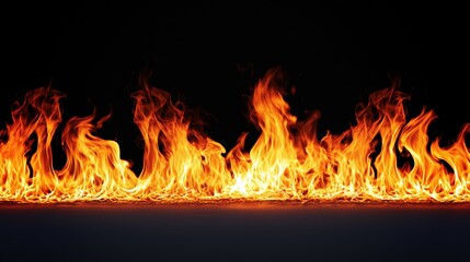 Fototapeta premium Vibrant Orange and Yellow Flames Dancing in a Dark, Fiery Inferno with Black Background