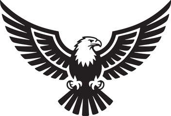 Fototapeta premium Black and white stylized eagle with spread wings and sharp talons bird