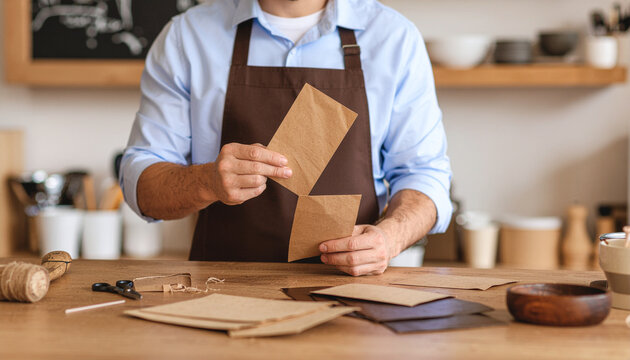 Man crafting paper envelope