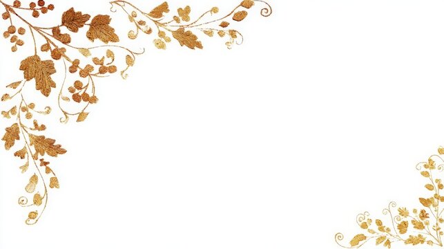 Elegant golden leaves and berries form a decorative corner border on a white background.