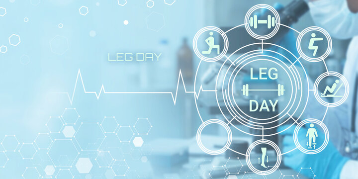 Modern Fitness Infographic Showcasing Leg Day Workout Routine and Exercise Icons with Digital Health Elements