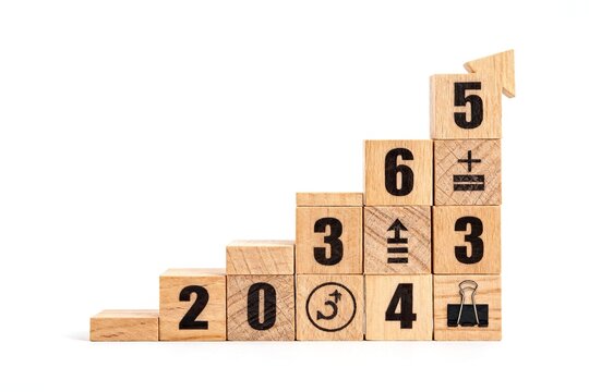 Wooden blocks with numbers and symbols