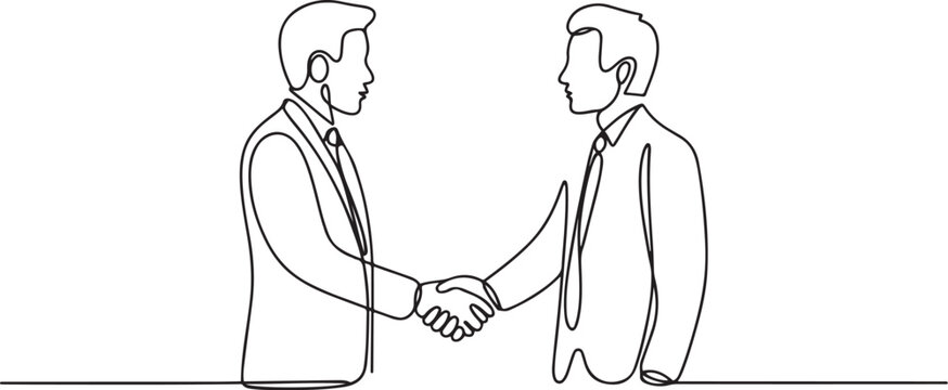 One continuous single drawn art line minimalism doodle hand handshake of two politicians diplomats businessmen, conclusion of an agreement, contract, deal. one line icon drawing vector
