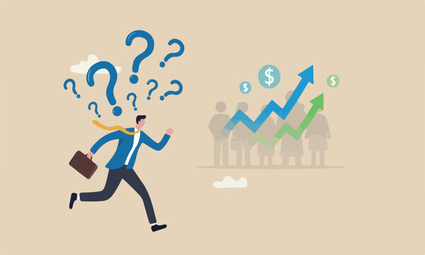 Fear of missing, feeling or anxiety to follow trend or people who share high profit experience concept, greed businessman run to follow people who get rich with crypto trading